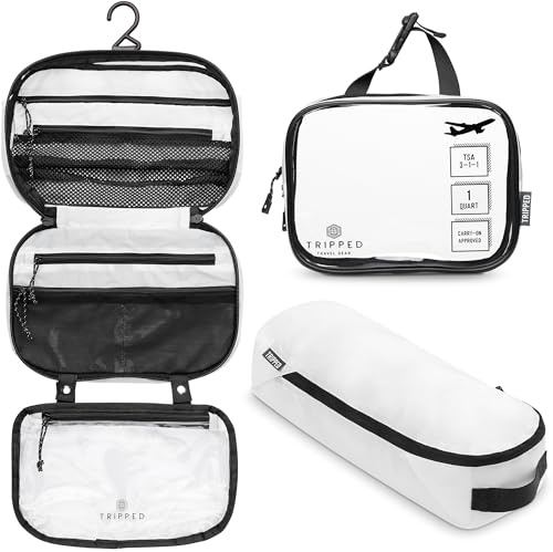 Toalettväska kit set: hängande resenecessär + 311 TSA kosmetisk vätskepåse + ultralätt tillbehörsorganiseringspåse, Vit ripstop, Carry-On Quart Size, 3-delat toalettset