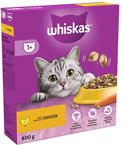 Whiskas 1+ Chicken Pack of 1 x 800 g Bags, Adult Cat Dry Food