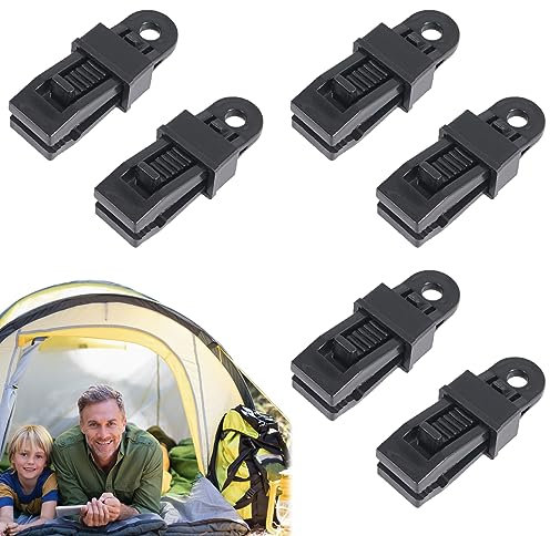SEMINISMAR Clips de Lona,Pinzas de Plastico para Tienda de Campaña,Abrazaderasa de Lona,Clips de Lona Sujeción,Multi Purpose Tarp Clip,Heavy DutyTarp Clips Set,Boca de cocodrilo Clips,Negro,6 Piezas