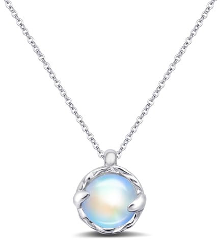 Blue Moonstone Pendant Necklace, Silver Handmade Circle Gemstone Jewellery, Valentine's Day Gift for Women
