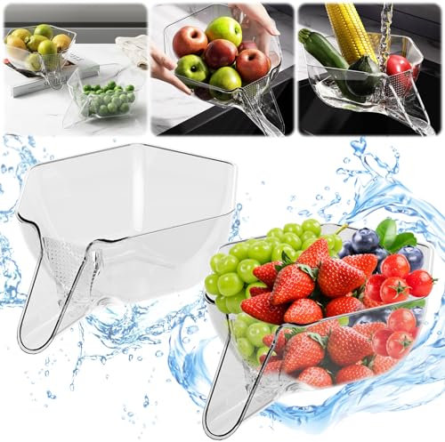 2024 Neuer multifunktionaler Abtropfkorb, 2 Stück Küche Nass & Trocken Filterkorb, Multi-Functional Drain Basket, Siebkorb mit Trichter zum Waschen von Lebensmitteln, Vegetable and Fruit, Nudeln, Obst