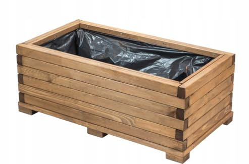 MAZUR Großer rechteckiger Gartentopf für Terrasse bis Garten in Holz | Blumentopf 74 cm x 43 x 31 cm Holz, Braun- und Beigetöne