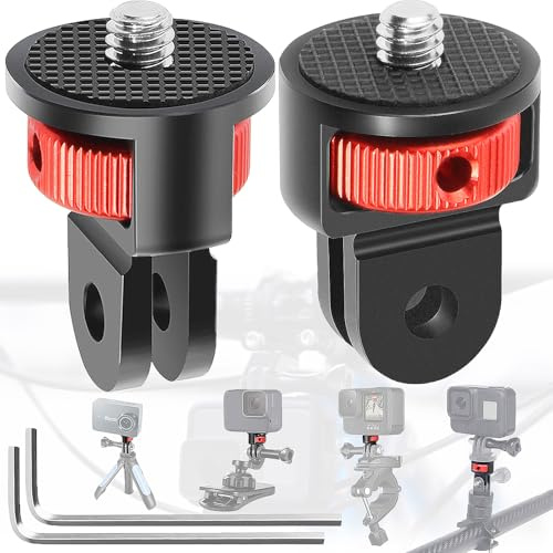 Begpoee 2 Pieces Tripod Adapter, 360° Adjustable Tripod Adapter, 1/4 Aluminum Adapter Camera Mount, Action Camera Mount, With 2 Wrenches, For GoPro, Insta360, DJI Osmo and Other Action Cameras(Red)