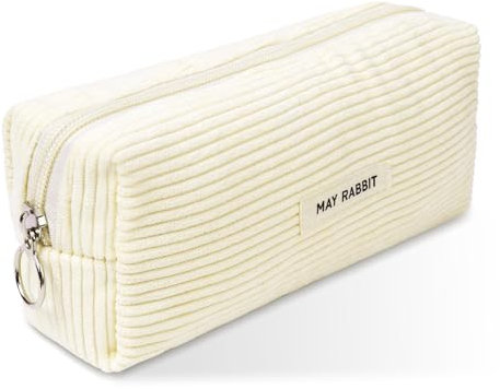 OFFCUP Federmäppchen Cord-Stoff, Federtaschen Jungen Mädchen, Schulmäppchen mit Reißverschluss Pouch Organizer groß Mäppchen Pencil Case Teenager Federmappe für Schule Büro Uni (Beige)