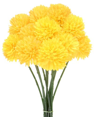 M METERXITY 12-pack konstgjorda krysantemumbollblommor, 28 cm fuskhortensia silkesbuketter äkta beröring falska blommor för hem/bröllop/jul/fest/trädgårdskontor [gul]