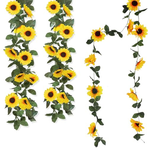 RHQFDM 3 Pièces Guirlande de Tournesols Artificiels,245cm Décorations Végétales Suspendues Décoration de Fête avec Tournesol en Plastique Faux Tournesols pour la Maison,l'hôtel,Bureau,Mariage,Jardin