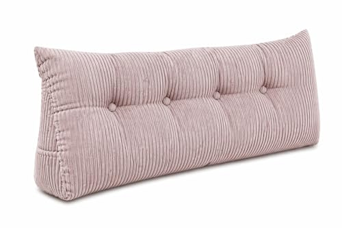 chilly pilley® Cuscino Schienale In Velluto A Coste Cuscino Da Lettura Cuscino Da Letto Cuscino Da Parete Cuscino A Cuneo Cuscino Di Supporto Per Letto Molti Colori 140x50x20 (Rosa Chiaro)