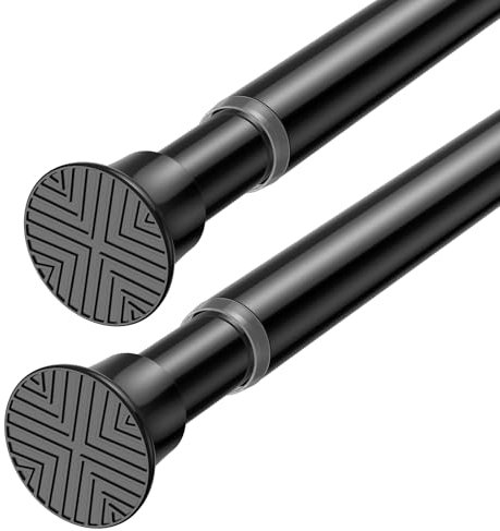 2Pcs Tension Rod 58-120cm Extendable Curtain Poles Black Adjustable Tension Rods for Curtains Shower Curtain Pole No Drilling Spring Tension Rod for Window,Wardrobe and Bathroom