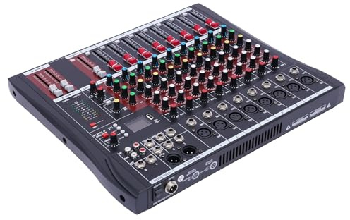 Professional Mixer Sound Board Console 8 Channel Desk System Interface Digital USB Computer MP3 Input 48V Phantom Power Stereo DJ Studio Black