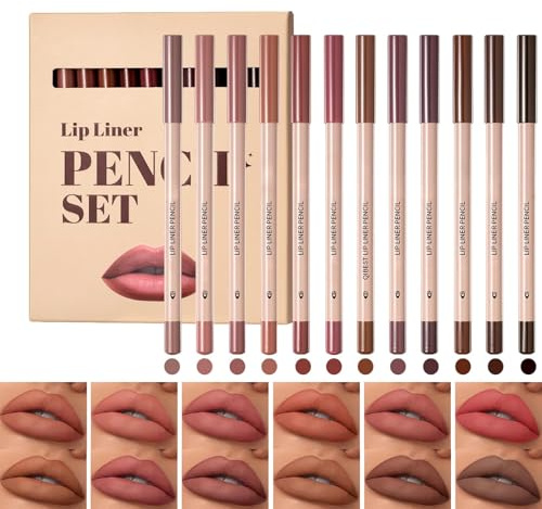 12 Farben Creamy Lipliner Wasserfest,Matte Langanhaltender Deckender Lippenkonturenstift,Aufpolsternder Konturenstift Vegan & Cruelty-Free For Shaping & Sculpting Lips