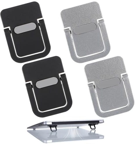 MBAIYO 4 st bärbar tangentbordsstigare, självhäftande laptopstativ, osynliga mini datorfötter för skrivbord, dator, tangentbordsstativ, laptophållare med halkfri silikon (svart + silver)