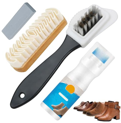 EnixwH 4 Pezzi Kit Pulizia Scarpe Camoscio Spazzola Pulizia Spazzole per Pulire Spazzola a Doppia Faccia con Gomma Scamosciata per Scarpe Abbigliamento Borse in Pelle Scamosciata e Nabu