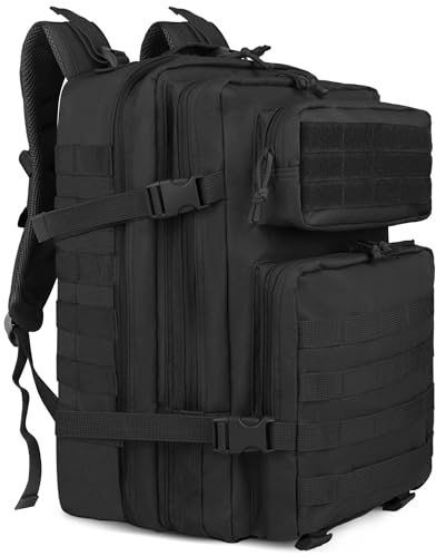 Zavothy, Zaino militare tattico da 45 l per uomo e donna – grande zaino 3 giorni con sistema Molle, nero-45l-b