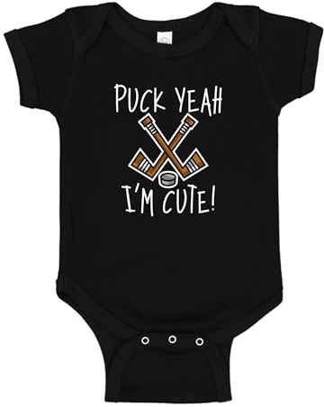 The Shirt Den Puck Yeah I'm Cute Hockey Baby Bodysuit One Piece NB Black