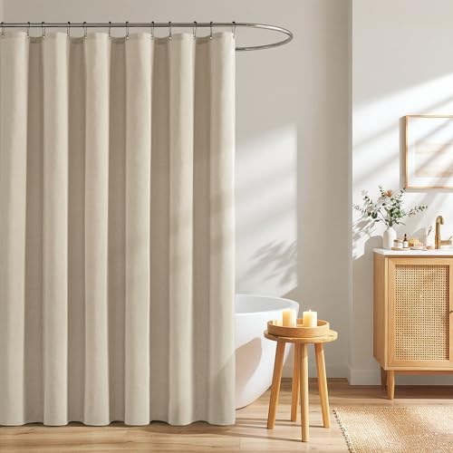 Woaboy Tenda Doccia 180x200 cm, Antimuffa, Tessuto in Lino, Impermeabile, con 12 Ganci in Metallo, Tende per Doccia in Poliestere Pesante di Lusso da Hotel, Beige