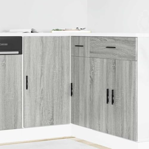 Holepyr Köksunderskåp Lyon grå Sonoma-trämaterial med 86 x 46 x 81,5 cm förvaringsutrymme, justerbara fötter, 70 kg, praktiska dörrar för porslin, krukor, bestick och förråd i köket