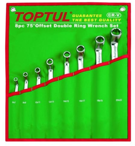 Set di chiavi ad anello TOPTUL (6 mm – 22 mm) su entrambi i lati, 75 gradi ad angolo.