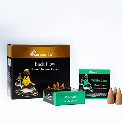 ARO VATIKA White Sage Backflow Natural Masala 120 Incense Cones in Pack of 12 Environment-Friendly Dhoop | Best for Prayer, Reiki, Meditation and Relaxation | Burn Time- Approx 16-18 mins