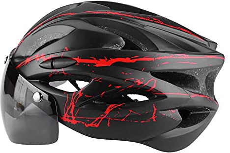 Fahrradhelm Mountainbike Helm für Erwachsene Herren Damen mit Schutzbrille Verstellbar Radhelm City Bike Helm mit Schnellverschluss Leichtes Fahrradzubehör(rot)