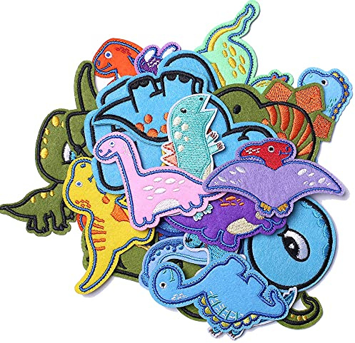 Harsgs Broderade dinosaurielappar, gulliga stryklappar och sy på-lappar med dinosaurietema, applikationslappar för kläder, klänningar, hattar, jeans, ryggsäckar, gör-det-själv-tillbehör (förpackning med 26 stycken)