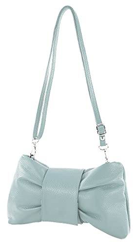 modamoda de T214 Damen Leder Umhängetasche Clutch Schultertasche Schleife handmade in Italy, Farbe:Eisblau