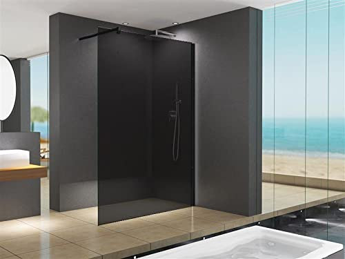 BuyLando-Shop - Lily-GR - 8mm Walk in Duschwand - Duschabtrennung - Dusche - ESG Glas - Grau/Schwarz Transparent (120x200cm)