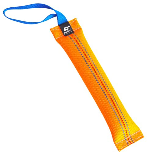 Bull Fit Beisswurst für Hunde, 30 cm mit Handschlaufe - Sehr Robustes Hundespielzeug zum Training, Tauziehen und Zerrspiele mit Hund - Aus hochwertigem Feuerwehrschlauch handgefertigt, orange