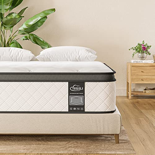TeQsli 10 Inch Super King Mattress Hybrid Medium Firm 7 Zone 180x200x25cm | Memory Foam Pocket Spring Mattresses for Back Pain & Pressure Relief Motion Isolation OEKO-TEX Certified in a Box