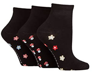 SockShop Women's Bamboo Ankle Socks - Plain, Patterned, Striped, Floral, Colourful, Bright, Smooth Toe Seams 3 Pairs Size 4-8 (UK, Numeric, 4, 8, Regular, Regular, Patterned Sole Retro Floral)