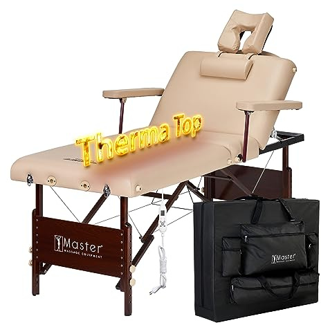 Master Massage Del Ray Salon Therma Top Klappbare Mobile Massageliege Massagebank Beheizbare Kosmetikliege Behandlungsliege Stufenlos Verstellbare Rückenlehne, Beige