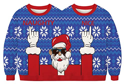 Acrawnni Mens and Womens Two Person Ugly Christmas Sweater 3D Printed Sweatshirt Couple Funny Xmas Conjoined Twin Pullover