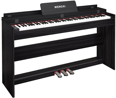 WENCAI 88 Key Fully Weighted Digital Piano Keyboard, 88 Keys Hammer Action Electric Pianos, Wooden Classic Upright Electronic Piano for Beginner, Professional, Midi Compatible, Triple Pedal (Black)