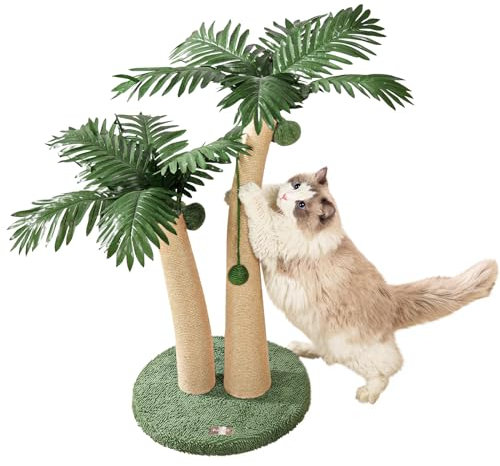 Furlogy 87cm Tall Cat Scratching Post, 2 Curved Design Cat Scratcher Post with 5 Interactive Balls, Natural Sisal Rope Scratching Posts for Indoor Cats and Kittens (Style A)