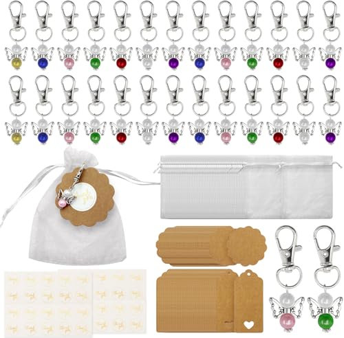 MoguGo 160 PCS Schutzengel Gastgeschenke 40 Sets Weihnachtstag Schutzengel Anhänger mit Kraftpapier Aufkleber Organza Beutel Schutzengel Hochzeit für Gastgeschenke Dankeschön Kommunion Geschenke