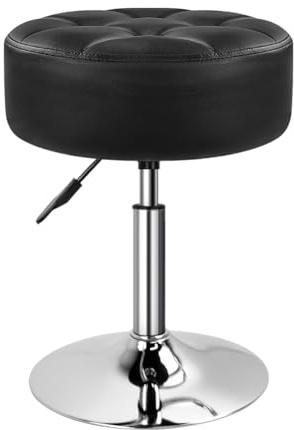 BFTOU Sgabello da toeletta spesso nero da 12,4 cm, rotondo, in pelle PU, girevole, regolabile in altezza, per camera da letto, soggiorno, spa, salone, negozio, piccolo