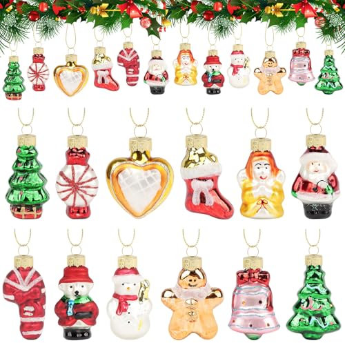 DETENE 12 Pezzi Decorazioni per Albero di Natale Set Ornamenti di Natale Vintage in Vetro Palline Pendenti in Vetro Decorazione per Albero di Natale Appeso (Rosso Verde Bianco)