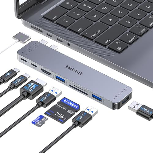 USB C Hub Adapter für MacBook Pro Air, Mac Multiport Adapter, 8 in 2 MacBook Zubehör Dongle mit 4K HDMI, Thunderbolt 3, USB C/A Ports, SD/TF Kartenleser für M3 M2 M1 2025–2018 13 14 15 16