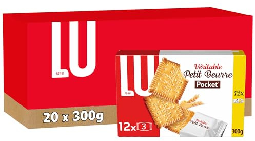 LU - Véritable Petit Beurre - Format Pocket - Idéal Goûter, Petit Déjeuner, Snack - 20 Boîtes de 300 g (1 Boîte = 12 x 3 Petit Beurre)