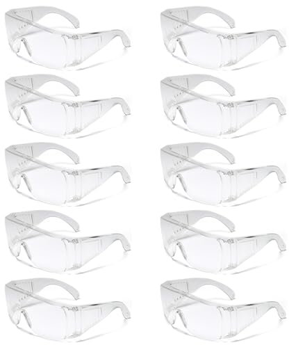 Sporgo Lunettes de protection Lunettes de protection de travail : 10 pièces lunettes de protection transparentes pour porteurs de lunettes, lunettes de protection anti-rayures pour enfants, lunettes