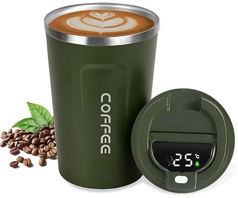 AMFUN Tazza da Caffè Isolata, Tazza da Caffè con Display Digitale, 380ml Tazza per Caffe da Viaggio, Coffee Coppa Tazza Termica da Viaggio Ermetica per Mantenere Caldo/Freddo, a Prova di Perdite