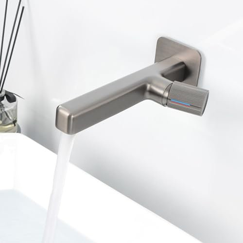Robinet Lavabo Mural, Mitigeur Salle de Bain Encastré, Robinet Vasque en Laiton, Réglable Chaud et Froid, Gris, 8M7OK