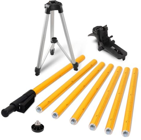 Mountlaser Laser Level Pole, 4.8M Telescoping Pole with Tripod, Laser Level Support Pole for Lasers Level of Rotary and Line Lasers, 1/4-20 Thread 5/8-11 Adapter Included