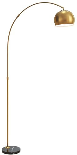 HOMCOM 180cm Arc Floor Lamp for Living Room, Modern Adjustable Standing Lamp with Foot Switch, Faux Black Marble Base and Bell Shade for Home Offices, Bedrooms, Gold Tone