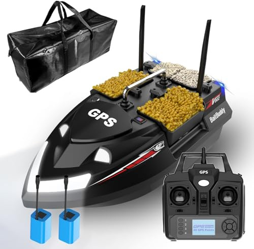 Cebo GPS de doble antena para pesca de carpas, alcance de 500 m, carga de 3 kg, 4 tolvas, barco teledirigido con funda