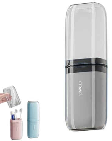 MIEJMJIA - Set de gobelets à eau de voyage, étui à brosse à dents, porte-brosse à dents et dentifrice, gobelet à brosse à dents, convient pour le camping, les voyages, les voyages d'affaires (gris / 3