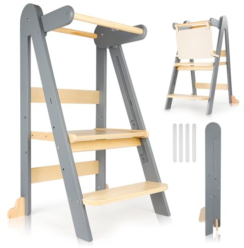 Foldable Toddler Learning Tower, Adjustable Kitchen Helper Step Stool