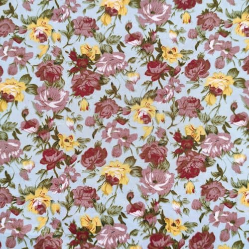 Tessuto vintage con stampa floreale per cucito, fai da te, design alla moda, 90 x 150 cm al metro, tessuto in poliestere leggero per abbigliamento (verde)