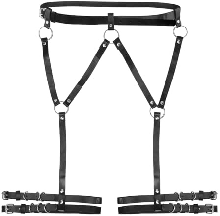 VerLuky Cintura in Pelle e Imbracatura per le Gambe Nera, Catena da Corpo in Pelle Rave Gotica, Accessori Rave, Catena da Vita in pelle Punk, Gioielli da Festival per Donna