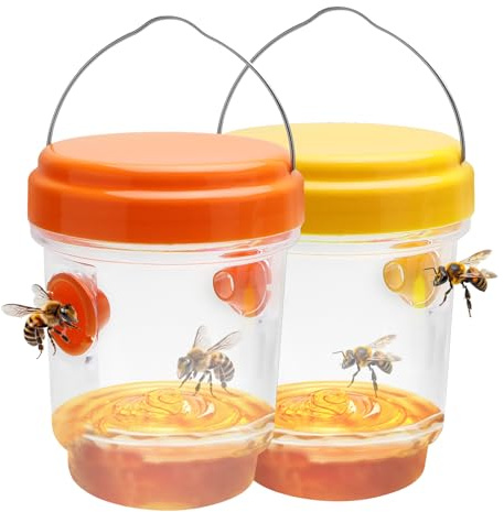 Wespenfalle für Draußen, 360 Grad Wirkung, Wespenabwehr für Haus und Garten, 2er Pack, Orange (9.5x12x9.5)