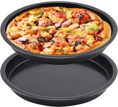 WEGREAT 2 bandejas para pizza de 27,5 cm de diámetro, bandeja para pizza, acero al carbono, forma redonda para pizza con revestimiento antiadherente, molde para tartas flameadas, fácil limpieza